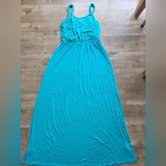 Ann Taylor Loft Women's Medium Maxi Dress Teal Twisted Straps - Picture 3 of 6